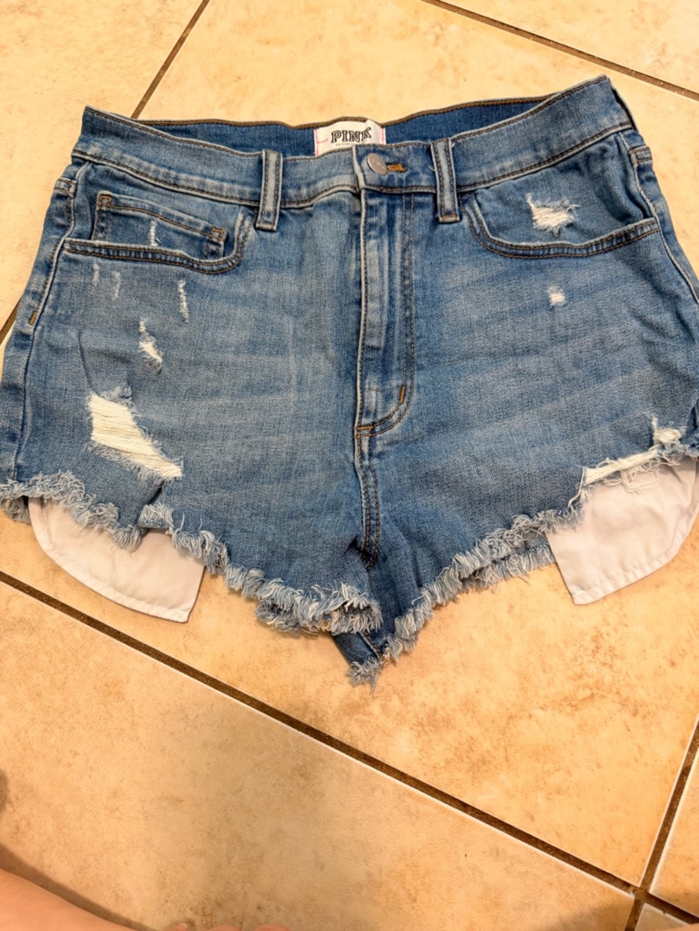 PINK Victoria's Secret Light Blue Distressed Denim Jean Shorts
